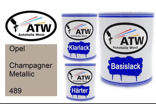 Opel, Champagner Metallic, 489: 1L Lackdose + 1L Klarlack + 500ml Härter - Set, von ATW Autoteile West.